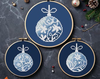 Petites boules de Noël bleues, motifs point de croix PDF à téléchargement numérique