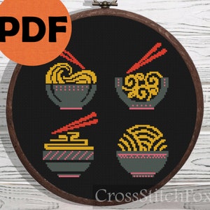 Mini Ramen Bowls Cross Stitch Pattern: Kitchen Decor (PDF Pattern)