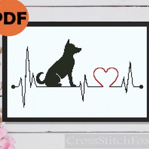 Dog Heartbeat Cross Stitch Pattern: Pet Lover Decor (PDF Download)