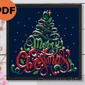 Frohe Weihnachten Schriftzug Kreuzstich Stickmuster PDF, einfaches Kreuzstichmuster, Weihnachts Kreuzstich, Weihnachts Schnee Ornamente