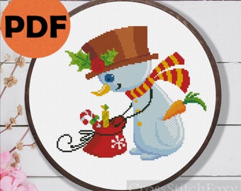 Christmas Snowman Gifts Cross Stitch Pattern PDF, easy Christmas ornament DIY counted cross stitch pattern, small snowman home decor