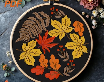 Schema punto croce foglie autunnali PDF Mini piante della foresta autunnale facili