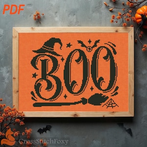 Boo Witch Hat and Broom Cross Stitch Pattern (PDF Download)