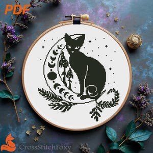 Mystical Cat Moon Cross Stitch Pattern: Witchy Alchemy (PDF Pattern)