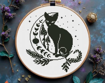 Mystical Cat Moon Cross Stitch Pattern: Witchy Alchemy (PDF Pattern)