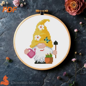 Spring Gardening Gnome Cross Stitch Pattern (PDF Download)