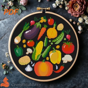 Vegetable Food Cross Stitch Pattern: Kitchen Wall Decor (PDF Pattern) image 1