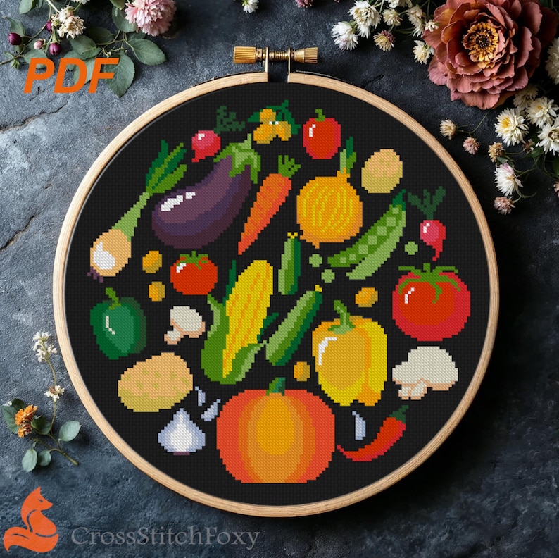 Vegetable Food Cross Stitch Pattern: Kitchen Wall Decor (PDF Pattern) image 1
