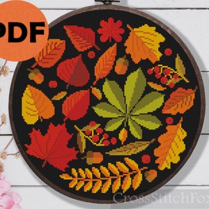Fall Leaves Autumn Forest Mini Plants Easy Cross Stitch Pattern PDF