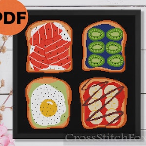 Kruissteekpatroon ontbijttoast: keukendecor eten (pdf-patroon)