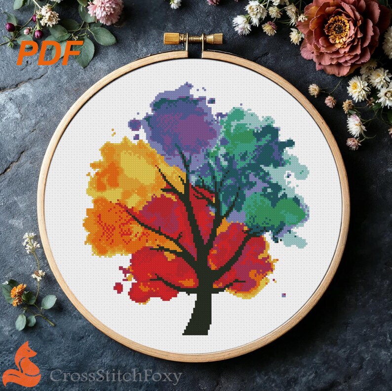 Four Seasons Tree Cross Stitch Pattern: Watercolor Plant (PDF Pattern ...