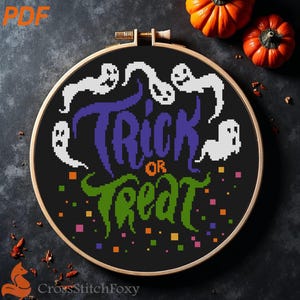 Halloween Lettering Trick Or Treat Ghost Cross Stitch Pattern PDF Digital Download