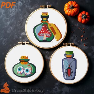 Halloween Magic Potion Bottles Cross Stitch Pattern: Witchy Alchemy (PDF set of 3)