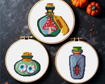 Halloween Magic Potion Bottles Cross Stitch Pattern: Witchy Alchemy (PDF set of 3)