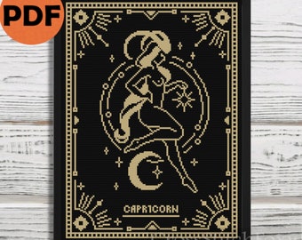 Female Capricorn Zodiac cross stitch pattern PDF, Capricorn sign cross stitch schema, astrology pattern witchy cross stitch pattern