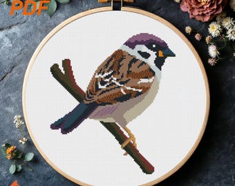Sparrow Bird Cross Stitch Pattern  (PDF Download)