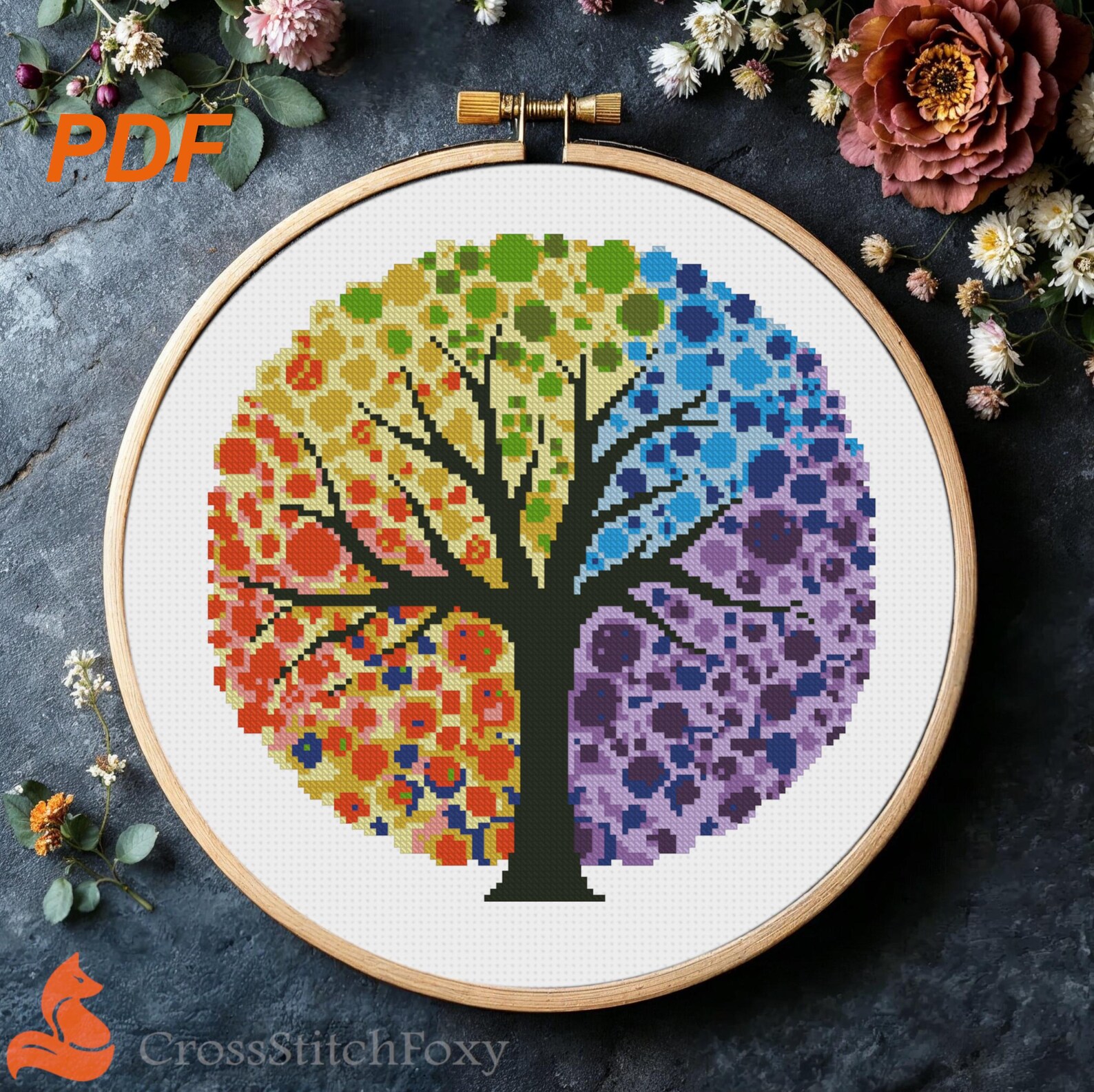 Four Seasons Tree Cross Stitch Pattern: Floral Decor (PDF Pattern) - Etsy