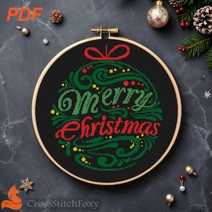 Merry Christmas Bauble Lettering Cross Stitch Pattern (PDF Download)