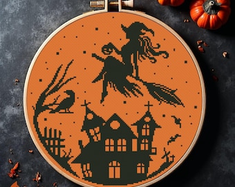 Halloween Witch Cross Stitch Pattern (PDF Pattern)