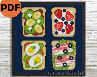 Kitchen cross stitch pattern, healthy breakfast cross stitch pattern, food cross stitch pattern PDF