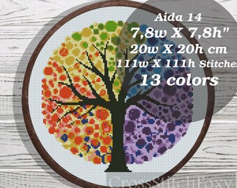 Four Seasons Tree Cross Stitch Pattern: Floral Decor (PDF Pattern