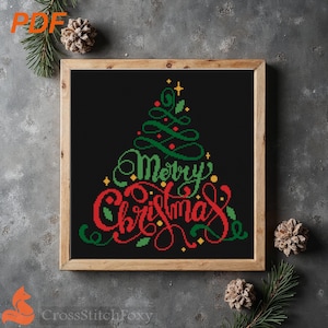 Merry Christmas Lettering Cross Stitch Pattern: Easy Holiday Ornament (PDF Download) image 2