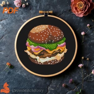 Hamburger Cross Stitch Pattern: Fast Food Kitchen Decor (PDF Pattern)