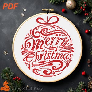 Merry Christmas Lettering Bauble Cross Stitch Pattern (PDF Download)