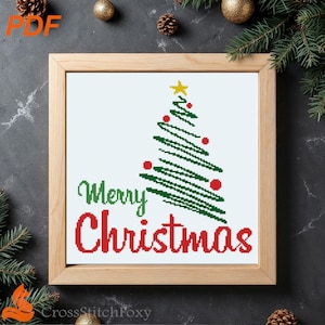 Merry Christmas Tree Lettering Cross Stitch Pattern  (PDF Download