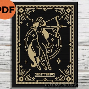 Female Sagittarius Zodiac cross stitch pattern PDF, Sagittarius Horoscope  sign cross stitch schema, astrology pattern witchy cross stitch