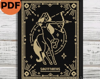 Female Sagittarius Zodiac cross stitch pattern PDF, Sagittarius sign cross stitch schema, astrology pattern witchy cross stitch