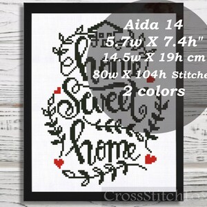 Home Sweet Home Cross Stitch Pattern PDF, home sign counted cross stitch, housewarming gift DIY cross stitch image 2