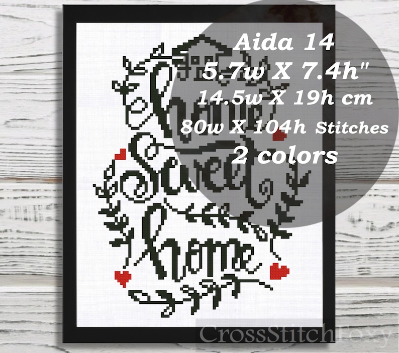 Home Sweet Home Cross Stitch Pattern PDF, home sign counted cross stitch, housewarming gift DIY cross stitch image 2