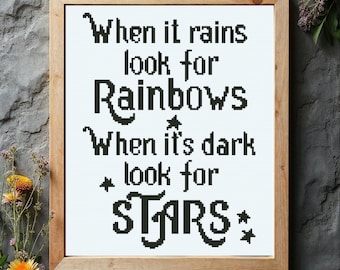 Modèle de point de croix arc-en-ciel et étoiles : citation inspirante (Modèle PDF)