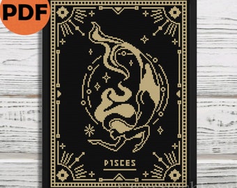 Female Pisces Zodiac cross stitch pattern PDF, Pisces sign cross stitch schema, boho cross stitch, witchy cross stitch pattern