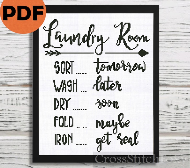 Laundry Cross Stitch Pattern PDF Laundry Room Funny Cross | Etsy