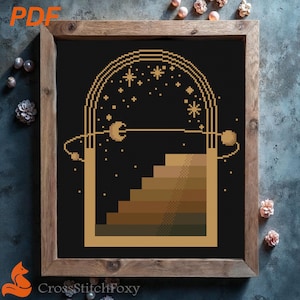 Sun and Moon Stairs Cross Stitch Pattern: Mystical Window (PDF Pattern)