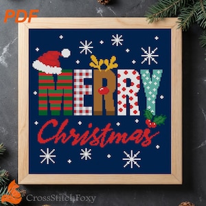 Merry Christmas Cross Stitch Pattern: Holiday Lettering Ornament (PDF Download)