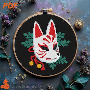 Kitsune Mask Mystical Fox Spirit Cross Stitch Pattern PDF