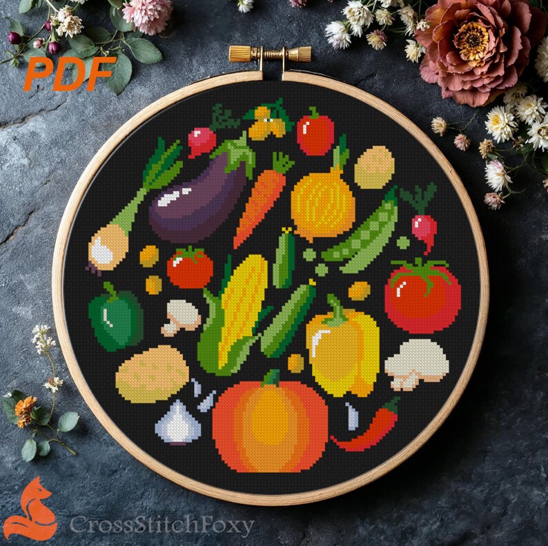 Vegetable Food Cross Stitch Pattern: Kitchen Wall Decor (PDF Pattern) image 6