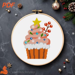 Christmas Cupcake Cross Stitch Pattern: Holiday Dessert (PDF Pattern)