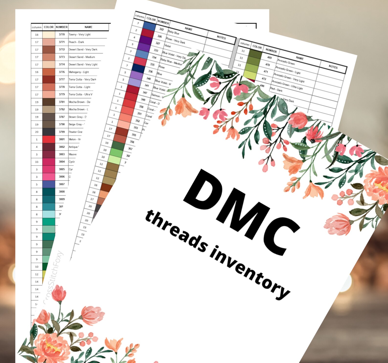 DMC Color Threads Inventory Instant Download PDF printable Etsy