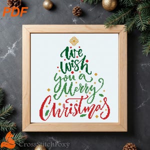 Merry Christmas Lettering Cross Stitch Pattern (PDF Download)