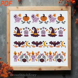 Halloween Cross Stitch Borders: Ghost, Pumpkin, Witch (PDF Pattern)