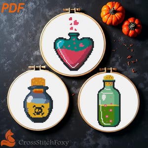 Halloween Magic Potion Bottles Cross Stitch Pattern: Witchy Alchemy (PDF set of 3)
