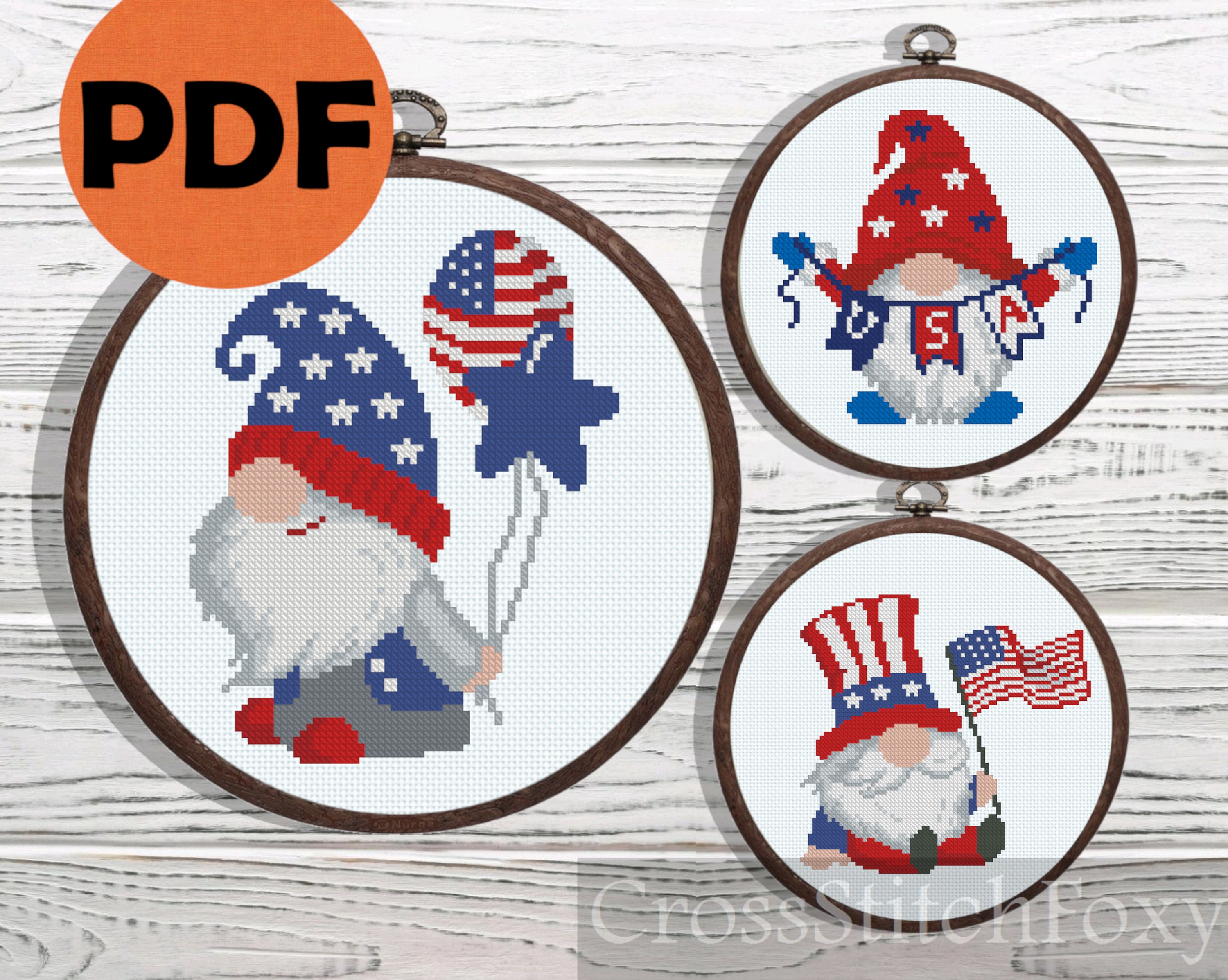 Craft Supplies & Tools Patterns USA Patriotic Gnomes Counted Cross