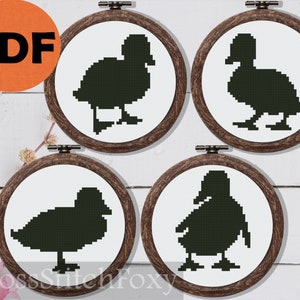 Duckling Silhouette Cross Stitch Pattern: Easy Mini Farm Bird (PDF Download)