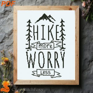 Hiking Cross Stitch Pattern: Hike More Worry Less (PDF Pattern)