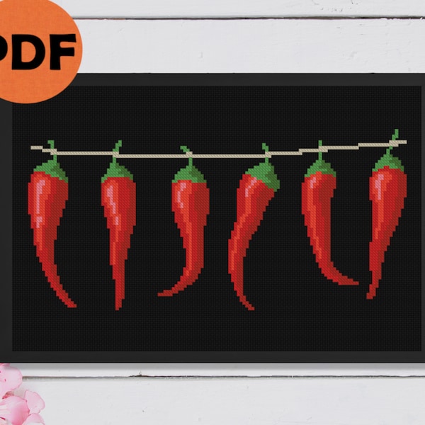 Chili peppers cross stitch pattern PDF, kitchen cross stitch pattern, spicy food cross stitch pattern, kitchen gift diy