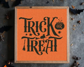 Halloween Katze Hexe Kreuzstichmuster: Süßes oder Saures (PDF Download)